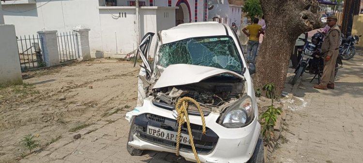 तेज रफ्तार डंफर ने कार में मारा टक्कर, आधा दर्जन घायल