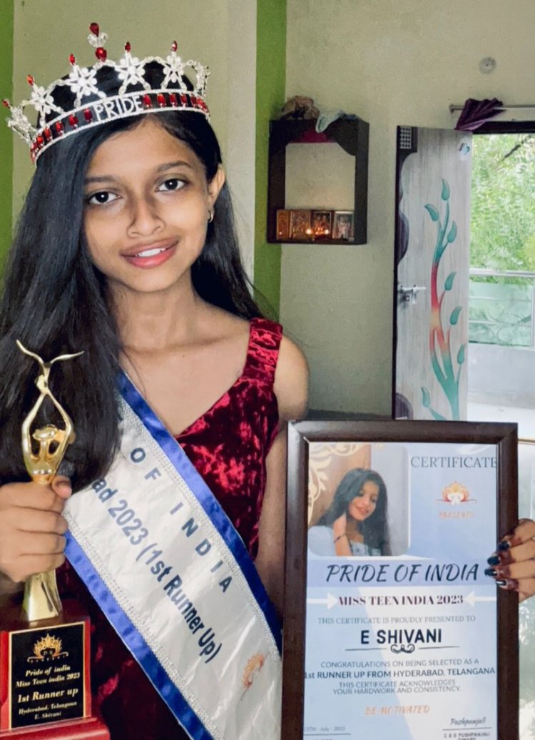 E Shivani from Hyderabad, Telangana received the City Winning Title of Pride of India Miss Teen Hyderabad Winner in Miss Teen India Category