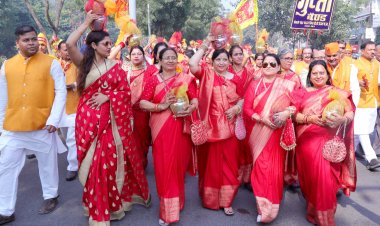 श्रीराम कथा के लिए बैंड बाजे के साथ निकली कलश यात्रा