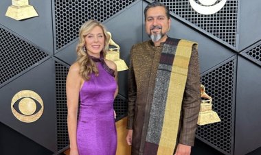 Grammy Winning Composer Ricky Kej attends the Grammy Awards and walks the red carpet with American actress Marla Maples