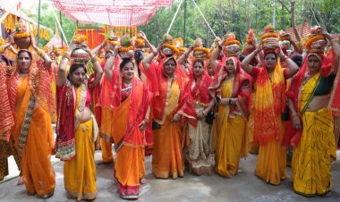 सेक्टर-117 के प्राचीन सनातन धर्म मंदिर में प्राण प्रतिष्ठा पर निकली कलश यात्रा