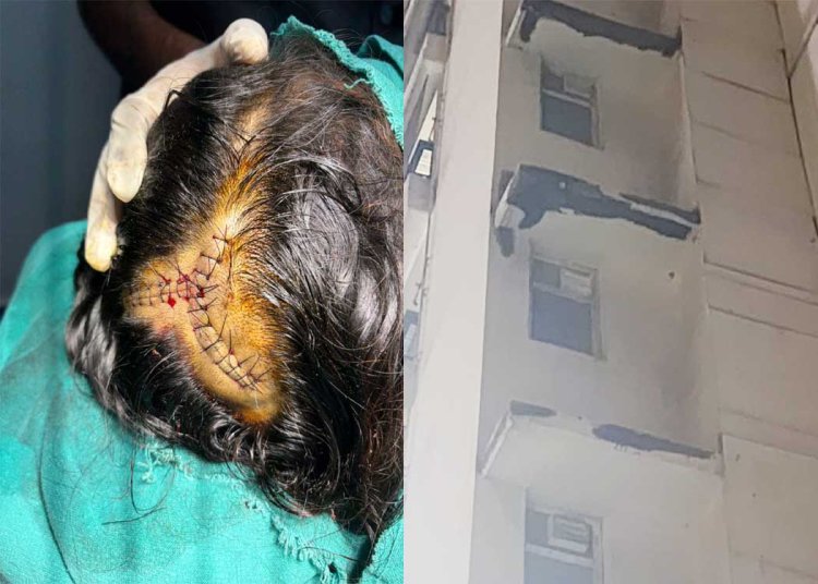 ग्रेट वैल्यू शरणम सोसाइटी में हुआ हादसा, मेड के सिर पर गिरा RCC का टुकड़ा, लगे 12 टांके
